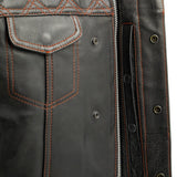 Upside Men's Club Style Leather Vest Orange and Green