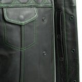 Downside Men's Motorcycle Leather Vest Orange and Green