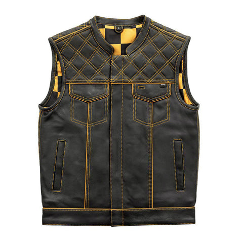 Finish Line - Gold Checker - Men's Motorcycle Leather Vest