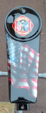 Harley Davidson 9/11 tribute on a worn and tattered American flag console
