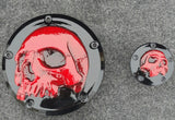 Harley Davidson derby cover and point covers of twisted red skull
