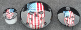 Harley Points, Derby cover and fuel door set with Skull with American flag gloss black background