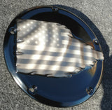 Tattered American Flag  Harley derby cover denim finish