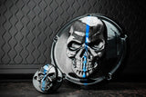 Points and Derby cover with Thin blue line ghosted American flag gloss black background