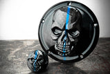 Points and Derby cover with Thin blue line ghosted American flag gloss black background