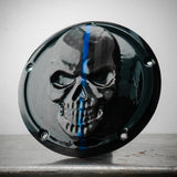 Points and Derby cover with Thin blue line ghosted American flag gloss black background