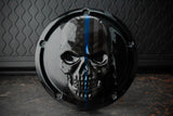 Points and Derby cover with Thin blue line ghosted American flag gloss black background