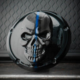 Points and Derby cover with Thin blue line ghosted American flag gloss black background