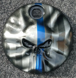 3D Skull with Thin Blue Line theme flag Harley fuel door
