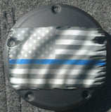 3D tattered Thin Blue Line Harley derby cover flat background