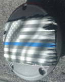 3D tattered Thin Blue Line Harley derby cover flat background