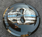 Thin Blue Line themed harley derby cover