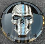 Thin Blue Line themed harley derby cover