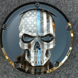 Thin Blue Line themed harley derby cover