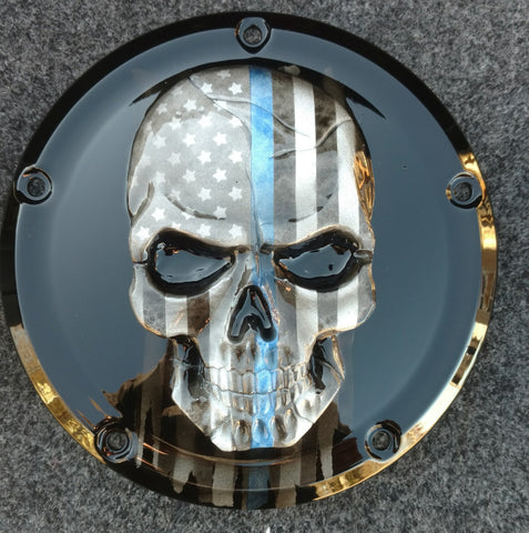 Thin Blue Line themed harley derby cover