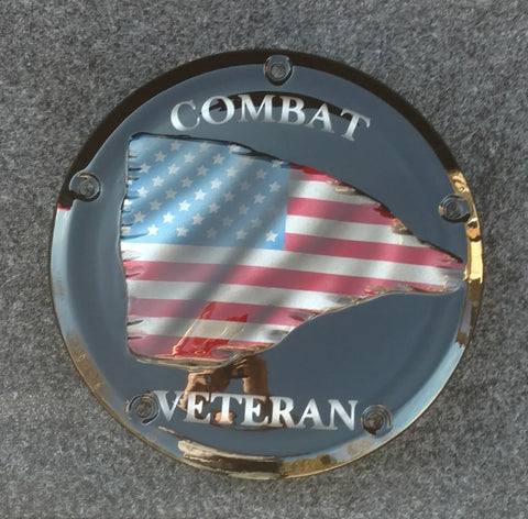 Combat Veteran Tattered flag Harley derby cover black background
