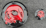 Harley Davidson derby cover and point covers of twisted red skull