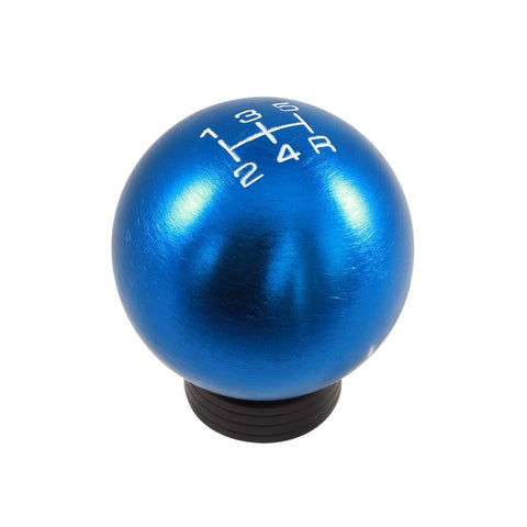 BILLET ALUMINUM ROUND BALL STYLE SHIFT KNOB 5 SPEED 2" DIAMETER COLORS: BLACK BLUE GREEN GUN METAL ORANGE PURPLE RED 10x1.5 10x1.25 & 12x1.25 MM