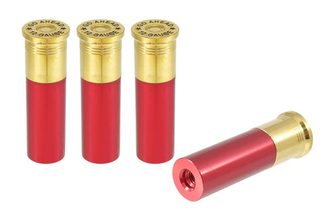 SHOTGUN SHELL "GO AHEAD MAKE MY DAY" LUG NUT CAPS CNC MACHINED BILLET ALUMINUM GOLD TOP, MANY FINISHES TO CHOOSE FROM / CAP: 20MM DIAMETER 76MM HEIGHT PART # LGC037 & LGC038