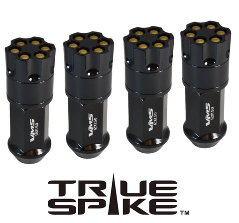 1/2-20 71MM LONG REVOLVER BULLETS FORGED STEEL LUG NUTS WITH ANODIZED ALUMINUM CAP 46-17 JEEP CJ, TJ, WRANGLER 79-14 FORD MUSTANG / CAP: 25MM DIAMETER 30MM HEIGHT PART # LGC045