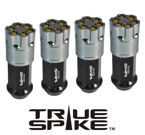 9/16-18 81MM LONG REVOLVER BULLETS FORGED STEEL LUG NUTS WITH ANODIZED ALUMINUM CAP 65-87 CHEVROLET (8 LUG) C20 C30 K20 K30  GMC 02-11 DODGE RAM 80-98 FORD F250 F350 / CAP: 25MM DIAMETER 30MM HEIGHT PART # LGC045