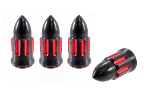BULLET MACHINED CUTS LUG NUT CAPS CNC MACHINED BILLET ALUMINUM, BLACK AND RED OR BLACK AND SILVER / DIAMETER: 20MM LENGTH: 51MM PART # LGC056