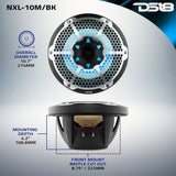 NXL 10" 2-Way Coaxial Marine Speaker With LED RGB Lights 200 Watts Rms 4-Ohm