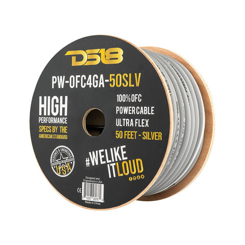 4-GA 100% OFC Ground, Power Cable, 50 Feet -Silver