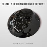 3D skull stretching through Harley derby cover