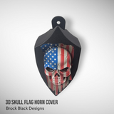 Custom Side-mounted horn 3D skull with tattered American flag