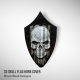 Custom Side-mounted horn 3D skull with tattered American flag
