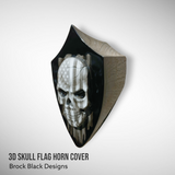 Custom Side-mounted horn 3D skull with tattered American flag