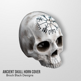 3D ancient skull with tattered American flag