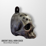 3D ancient skull with tattered American flag