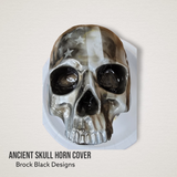 3D ancient skull with tattered American flag