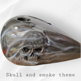 3D skull stretching through with smoke tins
