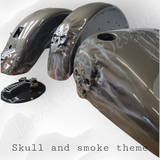 3D skull stretching through with smoke tins