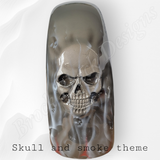 3D skull stretching through with smoke tins