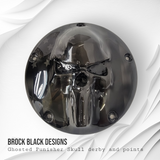 Punisher skull stretching through flag Harley derby cover