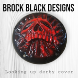 Looking up skull through on Harley Davidson derby cover