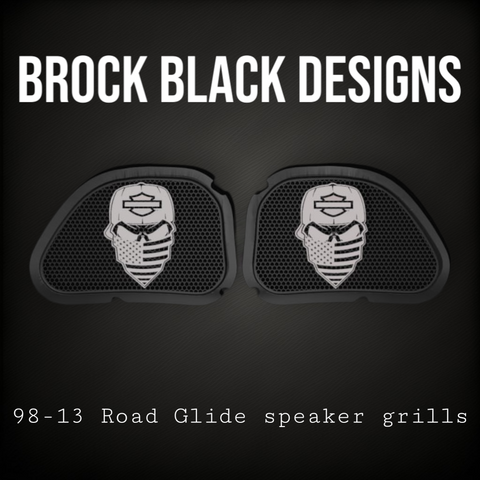 98-2024 Road Glide 3D skull speakers grill covers set