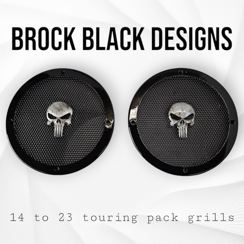 A set of Punisher 14-23 Harley Davidson Touring Pack Speaker Grill Cover Guard