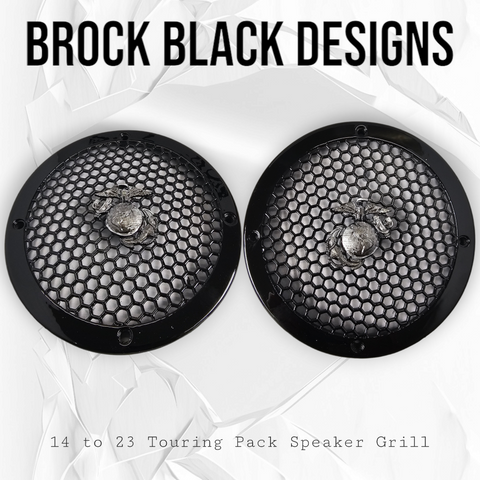 A set of USMC 14-23 Harley Davidson Touring Pack Speaker Grill Cover Guard