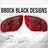 98-2024+ Road Glide 3D webbed Skull speakers grill covers set
