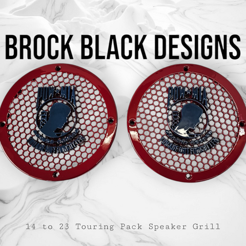 A set of POW MIA 14-23 Harley Davidson Touring Pack Speaker Grill Cover Guard