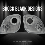 98 to 23 Road Glide webbed skull with Diamond horn speakers grill covers set