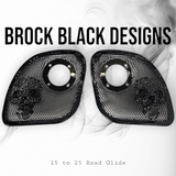 98 to 23 Road Glide webbed skull with Diamond horn speakers grill covers set