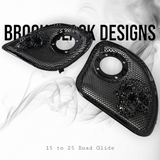 98 to 23 Road Glide webbed skull with Diamond horn speakers grill covers set