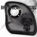 98 to 23 Road Glide webbed skull with Diamond horn speakers grill covers set