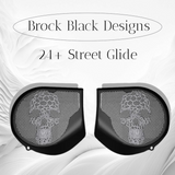 97-25+ Harley inner Touring 3D webbed skull speakers grill covers set